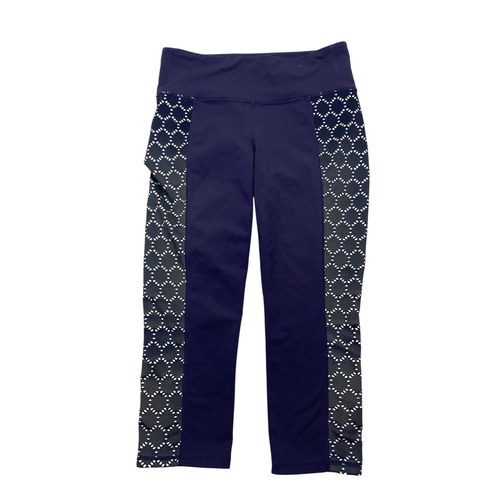 Athleta Navy Blue Geometric Lattice Side Panel Crop Leggings‎ Size Medium
